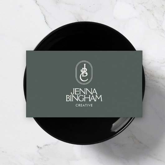 Elegant Lettering Monogram Logo Dark Green Visitenkarte