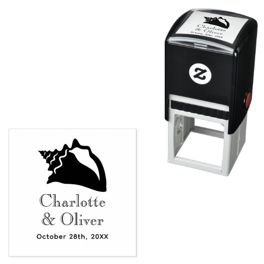 Elegant Lg Conch Seashell Couple Namen Datum Monog Permastempel (Beispiel)