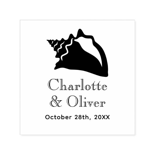 Elegant Lg Conch Seashell Couple Namen Datum Monog Permastempel (Design)