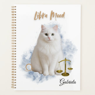 Elegant Libra Zodiac Cat White Planner Notebook Planer
