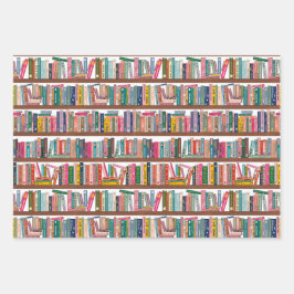 Elegant Library Bookshelf Pattern Wrapping Paper Geschenkpapier Set