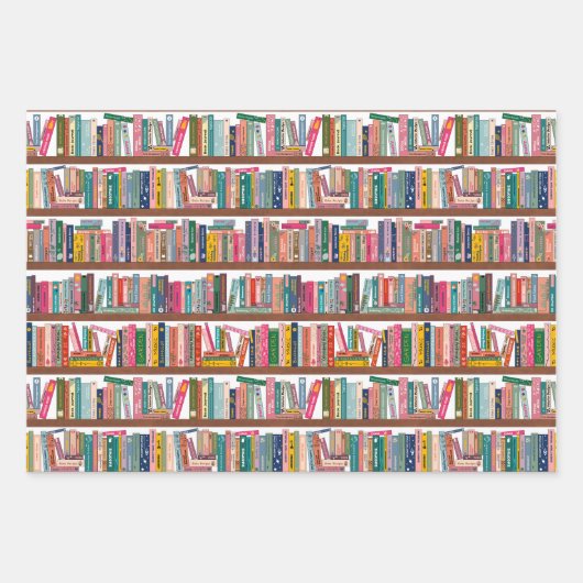 Elegant Library Bookshelf Pattern Wrapping Paper Geschenkpapier Set (Vorderseite)