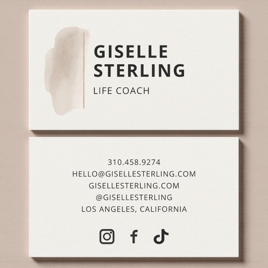 Elegant Life Coach Neutral Beige Watercolor Visitenkarte