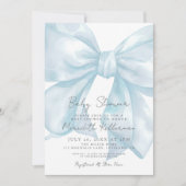 Elegant Light Blue Bow Baby Shower Einladung (Vorderseite)