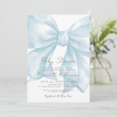 Elegant Light Blue Bow Baby Shower Einladung (Stehend Vorderseite)