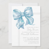 Elegant Light Blue Bow Baby Shower Einladung (Vorderseite)