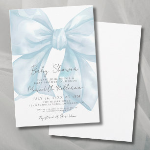 Elegant Light Blue Bow Baby Shower Einladung