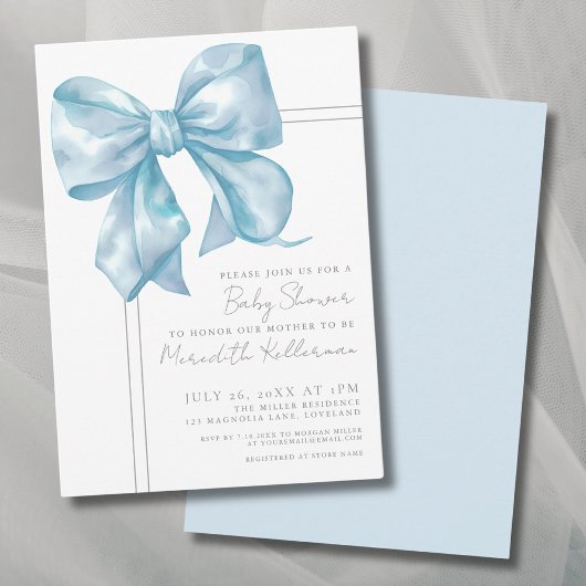 Elegant Light Blue Bow Baby Shower Einladung