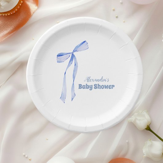 Elegant Light Blue Bow Boy Shower Pappteller
