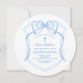 Elegant Light Blue Bow Wappen Taufe Einladung (Vorderseite)