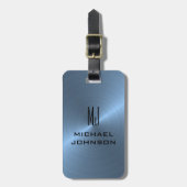 Elegant Light Blue Brushed Metallic Mit Monogramm Gepäckanhänger (Vorderseite vertikal)