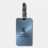 Elegant Light Blue Brushed Metallic Mit Monogramm Gepäckanhänger (Rückseite vertikal)