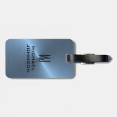 Elegant Light Blue Brushed Metallic Mit Monogramm Gepäckanhänger (Rückseite horizontal)