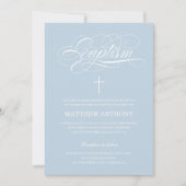 Elegant Light Blue Calligraphy Baptisse Einladung (Vorderseite)