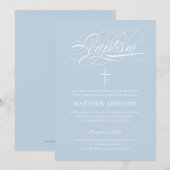 Elegant Light Blue Calligraphy Baptisse Einladung (Vorne/Hinten)