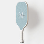 Elegant Light Blue Floral Botanical Monogram Pickleball Schläger (Links)