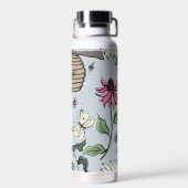 Elegant Light Blue Floral Queen Bee Personalisiert Trinkflasche (Rückseite)