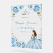 Elegant Light Blue Floral Quinceañera Welcome Acrylschild (Winkel)