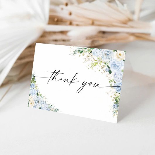 Elegant Light Blue Floral Thank You Card Dankeskarte