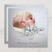 Elegant Light Blue Foto Christening Taufe Einladung (Vorne/Hinten)