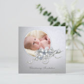 Elegant Light Blue Foto Christening Taufe Einladung (Stehend Vorderseite)