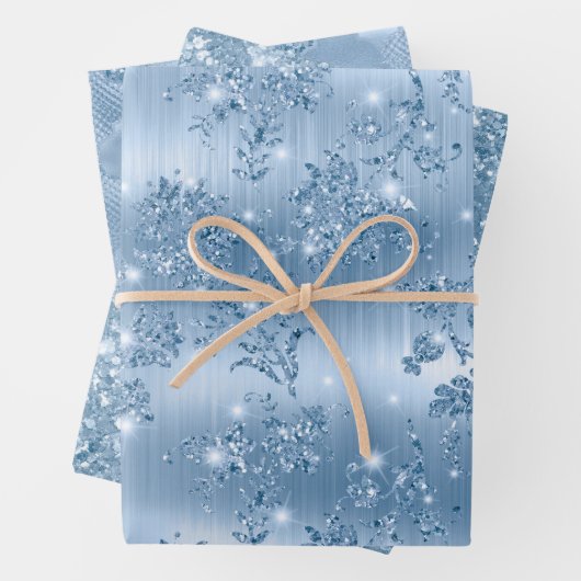 Elegant Light Blue Glitter Glam Patterns Geschenkpapier Set (Beispiel)