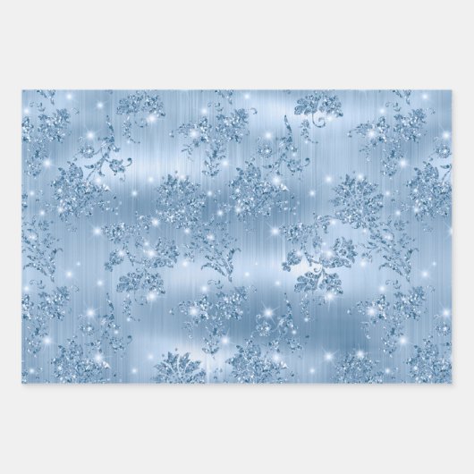 Elegant Light Blue Glitter Glam Patterns Geschenkpapier Set (Vorderseite)