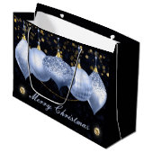 Elegant Light Blue & Gold Baubles Frohe Weihnachte Große Geschenktüte (Vorderseite Schrägansicht)