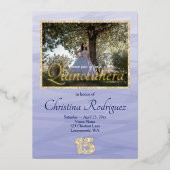 Elegant Light Blue, Gold Glitzer 15 Quinceanera Folieneinladung (Vorderseite)