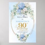 Elegant Light Blue Hydrangeas 90 Birthday Welcome Poster (Vorne)
