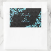 Elegant Light Blue Lace Black Damasks Rechteckiger Aufkleber (Tasche)