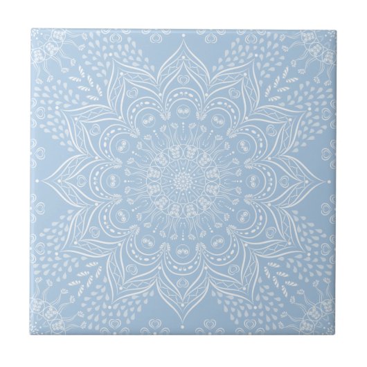 Elegant Light Blue Mandala Fliese (Vorderseite)