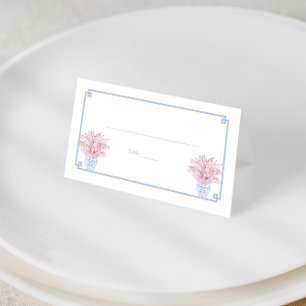 Elegant Light Blue Pink Chinoserie Ladys Luncheon Platzkarte