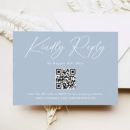 Elegant Light Blue QR Code Wedding RSVP Begleitkarte