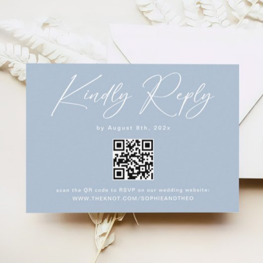 Elegant Light Blue QR Code Wedding RSVP Begleitkarte