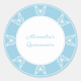Elegant Light Blue Quinceañera - Butterfly Classy Runder Aufkleber