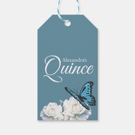 Elegant Light Blue Quinceañera - Butterfly Custom Geschenkanhänger (Vorderseite)