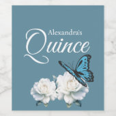 Elegant Light Blue Quinceañera - Butterfly Custom Weinetikett (Einzelnes Label)