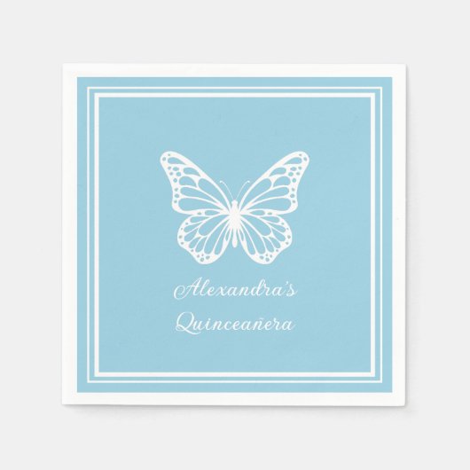 Elegant Light Blue Quinceañera - Butterfly  Serviette (Vorderseite)