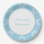 Elegant Light Blue Quinceañera - Schmetterlingskla Pappteller (Vorderseite)