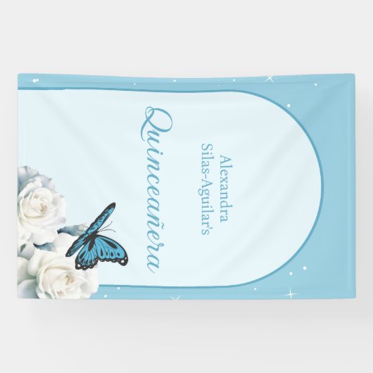 Elegant Light Blue Quinceñera - Begrüßungszeichen Banner (Horizontal)
