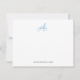 Elegant Light Blue Script Monogram Mitteilungskarte