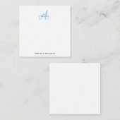 Elegant Light Blue Script Monogram Mitteilungskarte (Vorne/Hinten)