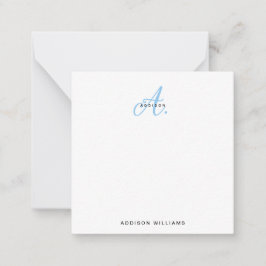Elegant Light Blue Script Monogram Mitteilungskarte