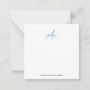 Elegant Light Blue Script Monogram Mitteilungskarte