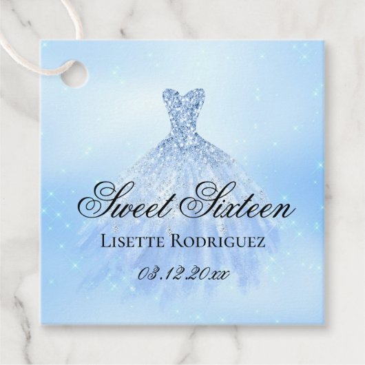 Elegant Light Blue Sweet 16 Personalisiert Geschenkanhänger (Vorderseite)