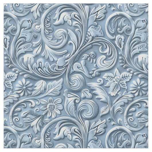 Elegant light blue tooled leather floral stoff (Nahaufnahme)