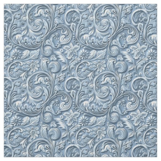Elegant light blue tooled leather floral stoff (Muster)