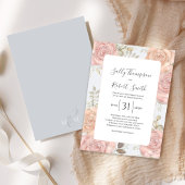 Elegant Light Blue Wedding Bloral Blush Pink Einladung