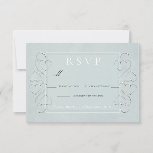 Elegant Light Blue Wedding RSVP Menü Choices Einladung (Vorderseite)